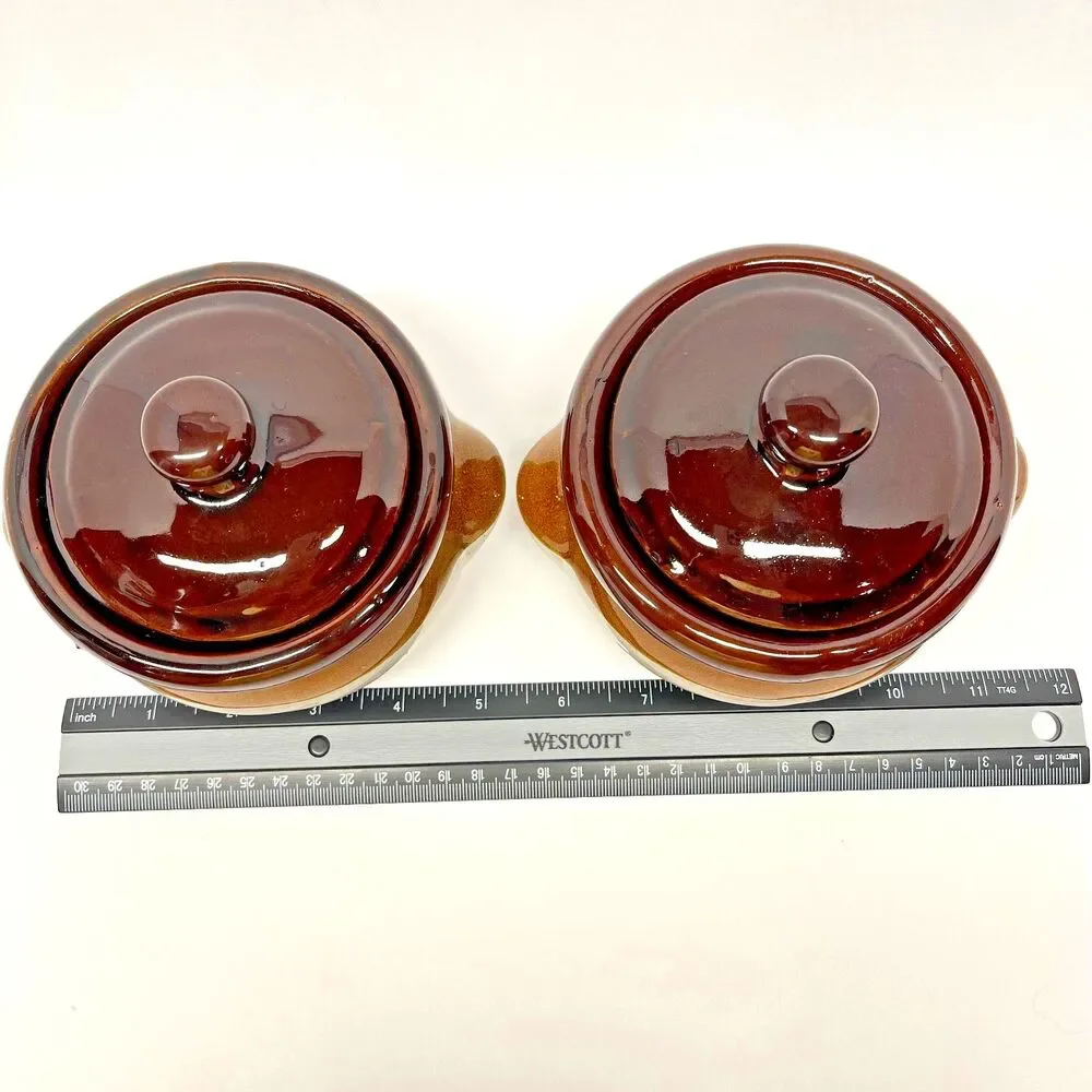 MCM Vintage Pair of Gailstyn-Sutton Brittany Ceramic Crocks Brown Drip Glaze 70s